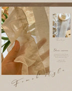 French Elegant Ruffled Sheer Curtains, Faux Linen Curtains for Living Room Bedroom Romantic Window Decoration Panel