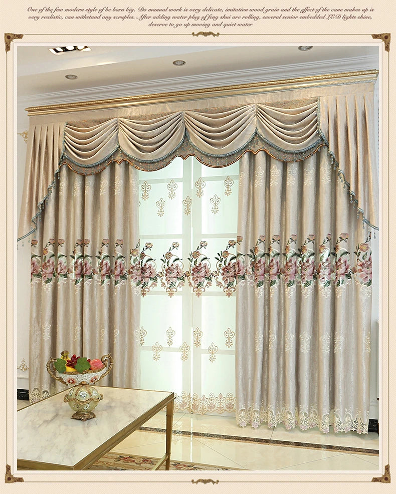 European Style Curtains for Living Dining Room Bedroom Embroidery Blackout