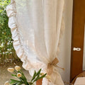 French Elegant Ruffled Sheer Curtains, Faux Linen Curtains for Living Room Bedroom Romantic Window Decoration Panel