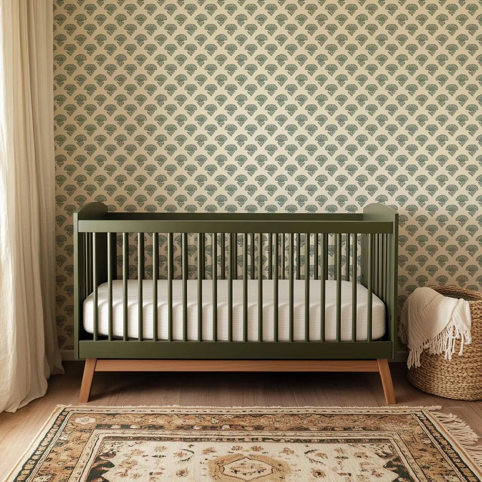 Farmhouse Cottage Wallpaper Peel and Stick,Green Color Wall Mural For Farmhouse Decor Nursery Room,Self-adhesive Or Traditional