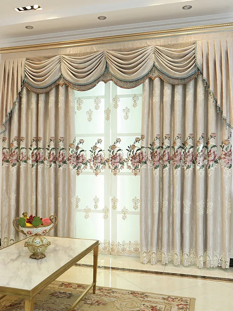 European Style Curtains for Living Dining Room Bedroom Embroidery Blackout