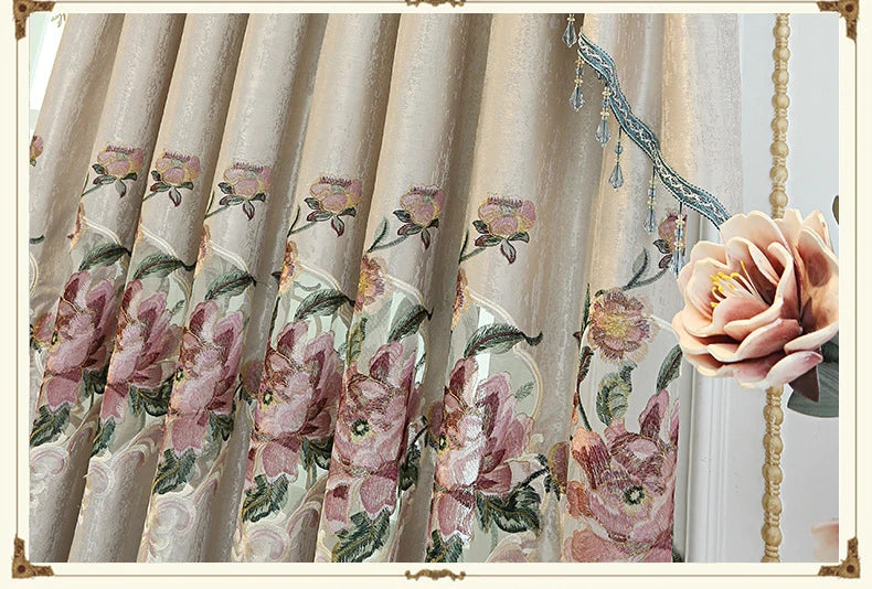 European Style Curtains for Living Dining Room Bedroom Embroidery Blackout