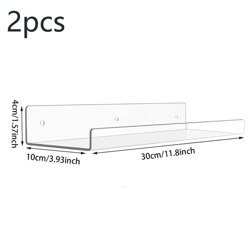 1-5 PCS Clear Acrylic Floating Bookshelves for Kids Wall Mount Display Shelf Organizer for Bathroom Bedroom Kitchen
