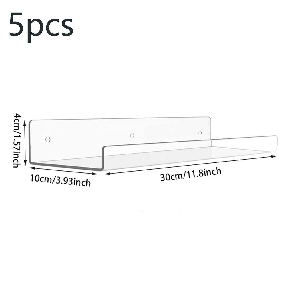 1-5 PCS Clear Acrylic Floating Bookshelves for Kids Wall Mount Display Shelf Organizer for Bathroom Bedroom Kitchen
